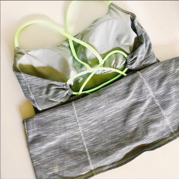 LULULEMON Cross Strappy Open Back Grey Green Neon Sports Bra Tank Top Shirt 10 - Picture 5 of 8